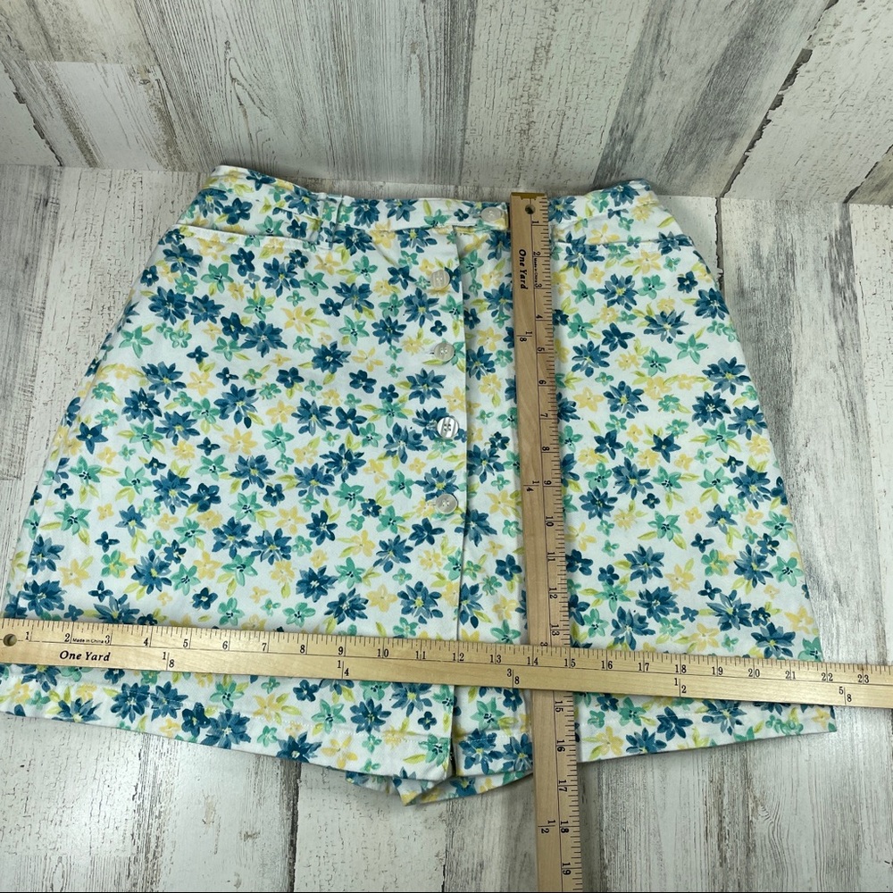 VINTAGE FLORAL SKIRT SKORT WOMENS 10 WHITE YELLOW GREEN FLOWERS BUTTON F… - Picture 7 of 12